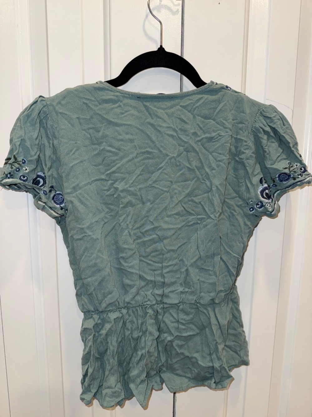 Blue Rain Sage Green Embroidered‎ Wrap Blouse - Picture 3 of 6